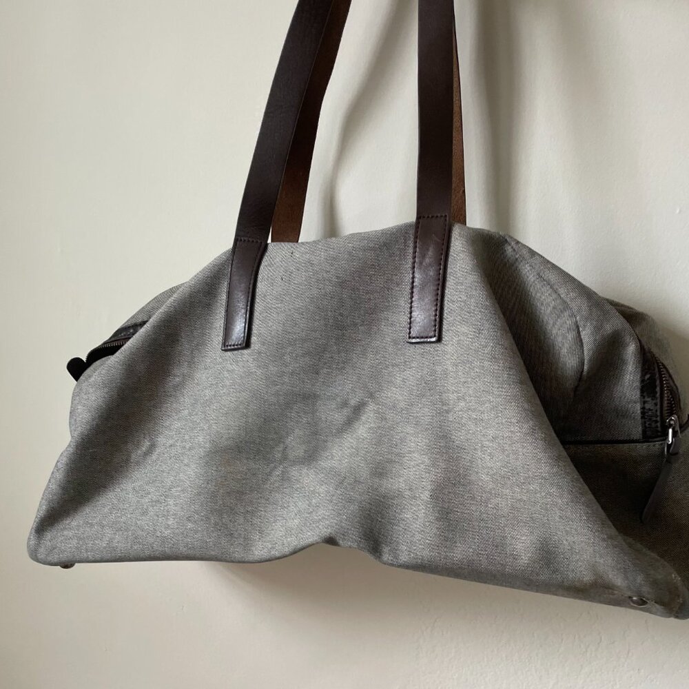 Everlane Twill Weekender Bag with Brown Leather Trim